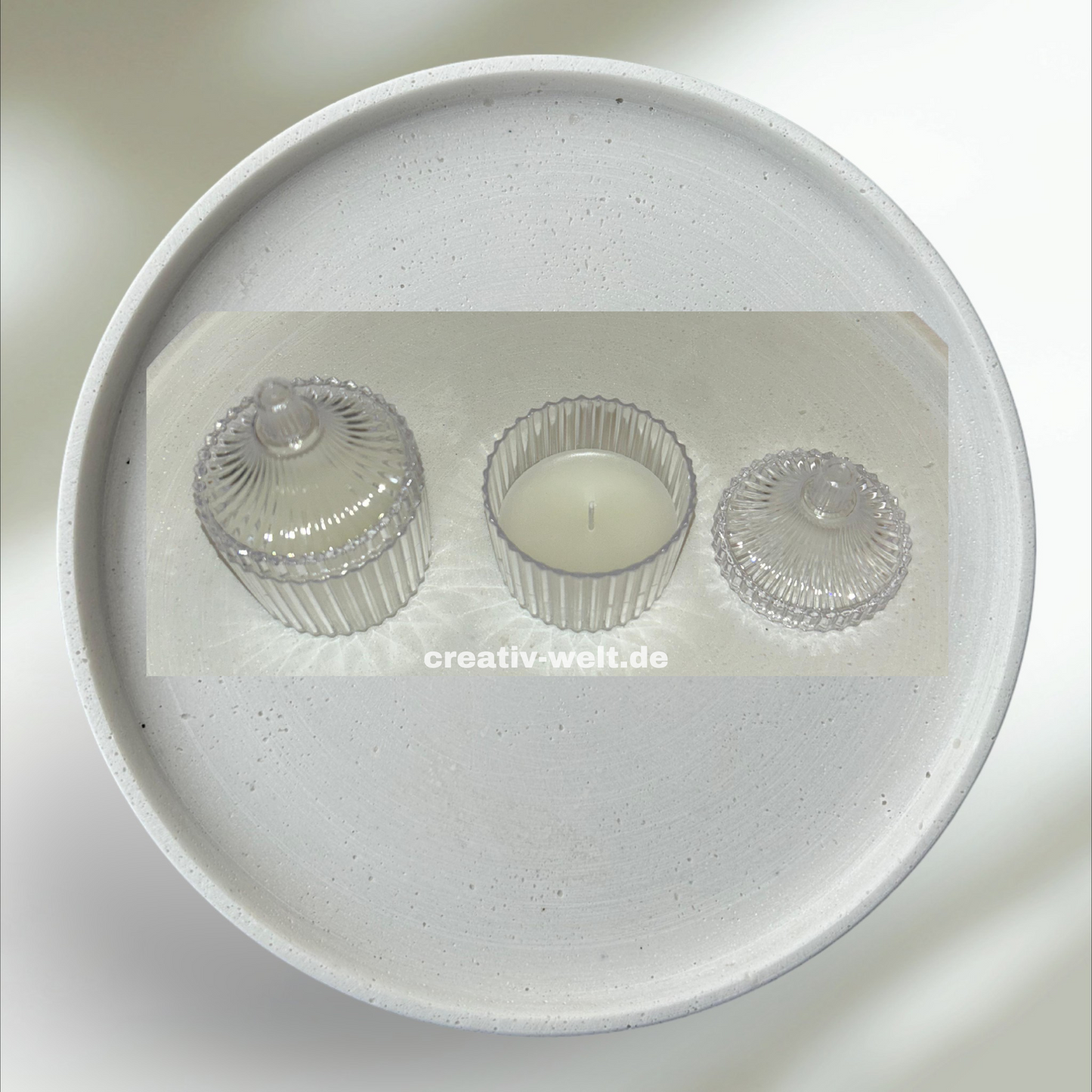 Kerze in Mika Schale mit Deckel - Rund