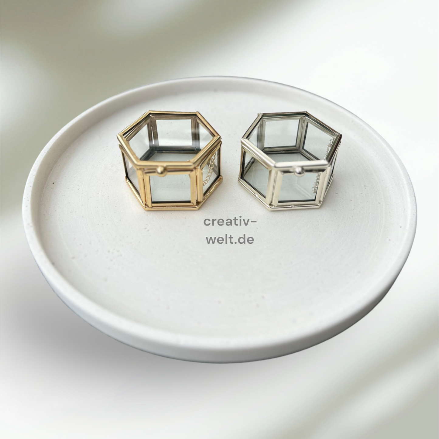 Ringbox Sechseckige Glasbox in Gold