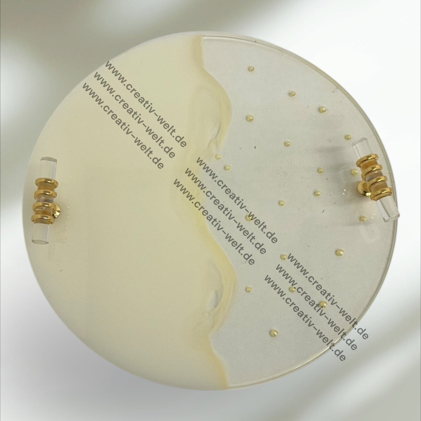 Rundes Verlobungstablett | Epoxidharz mit Perlen |Gold | Dekotablett| 2 Größen