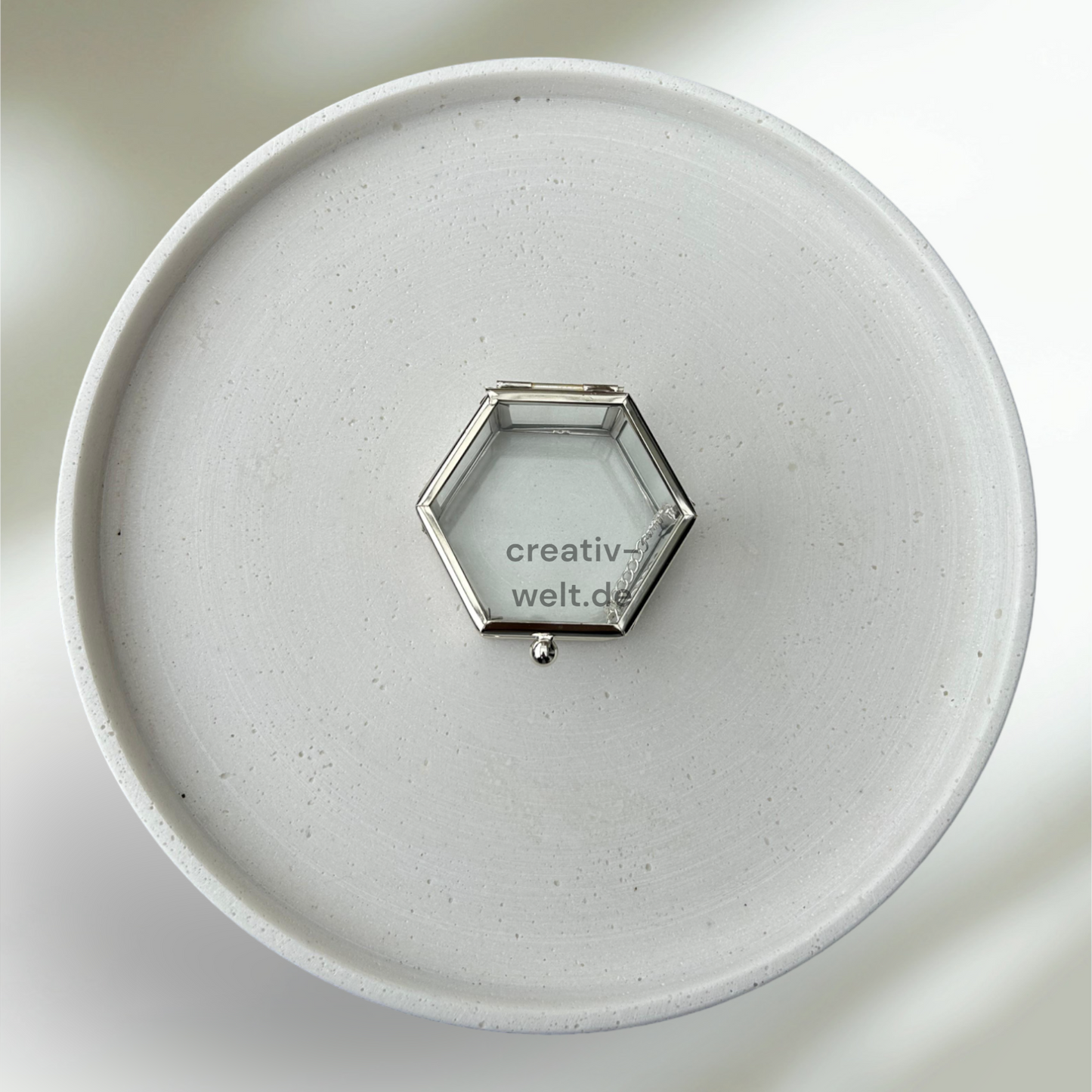 Ringbox Sechseckige Glasbox in Silber