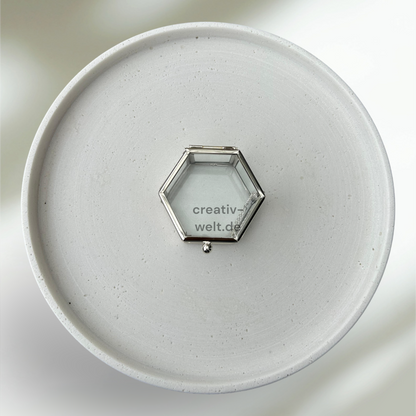 Ringbox Sechseckige Glasbox in Silber