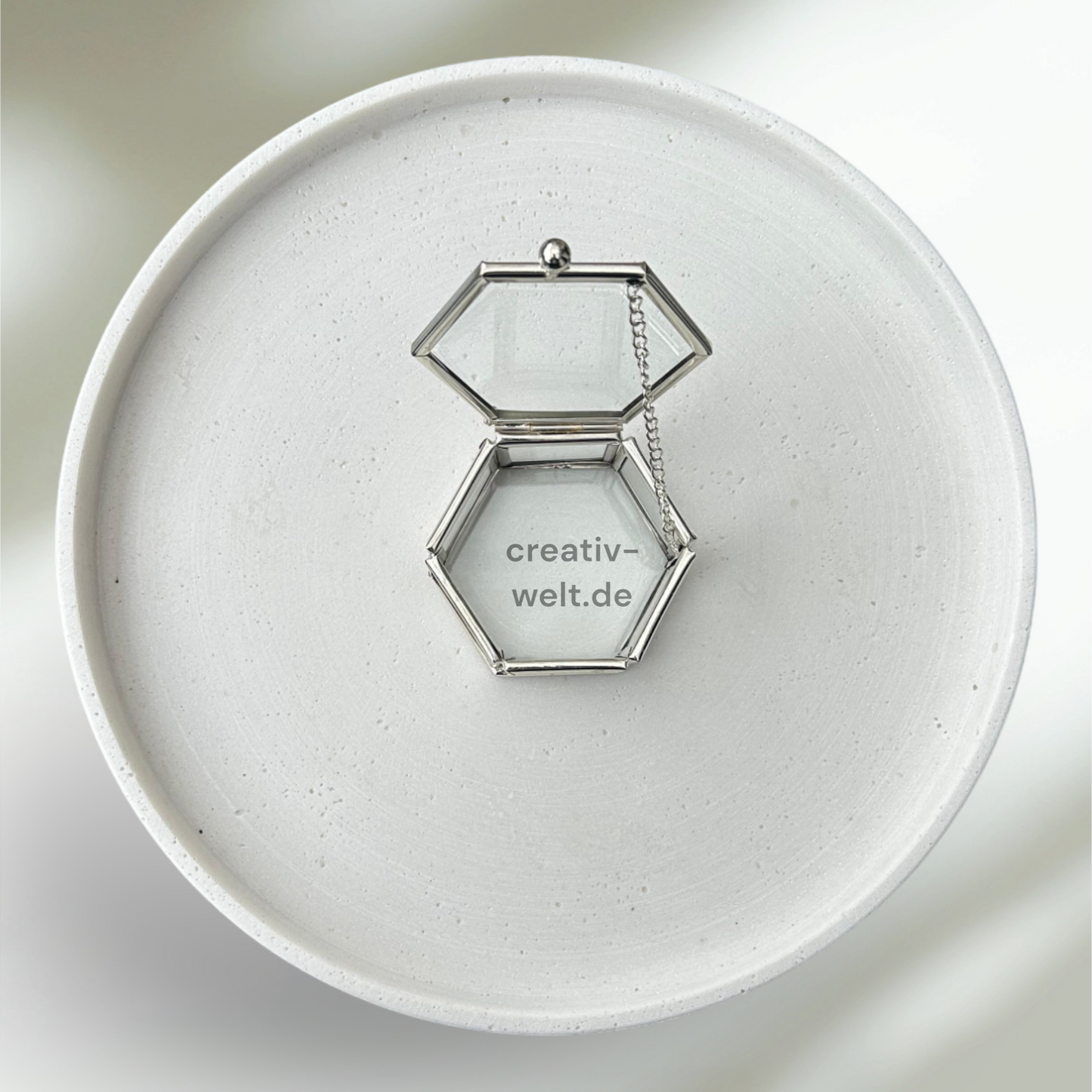 Ringbox Sechseckige Glasbox in Silber