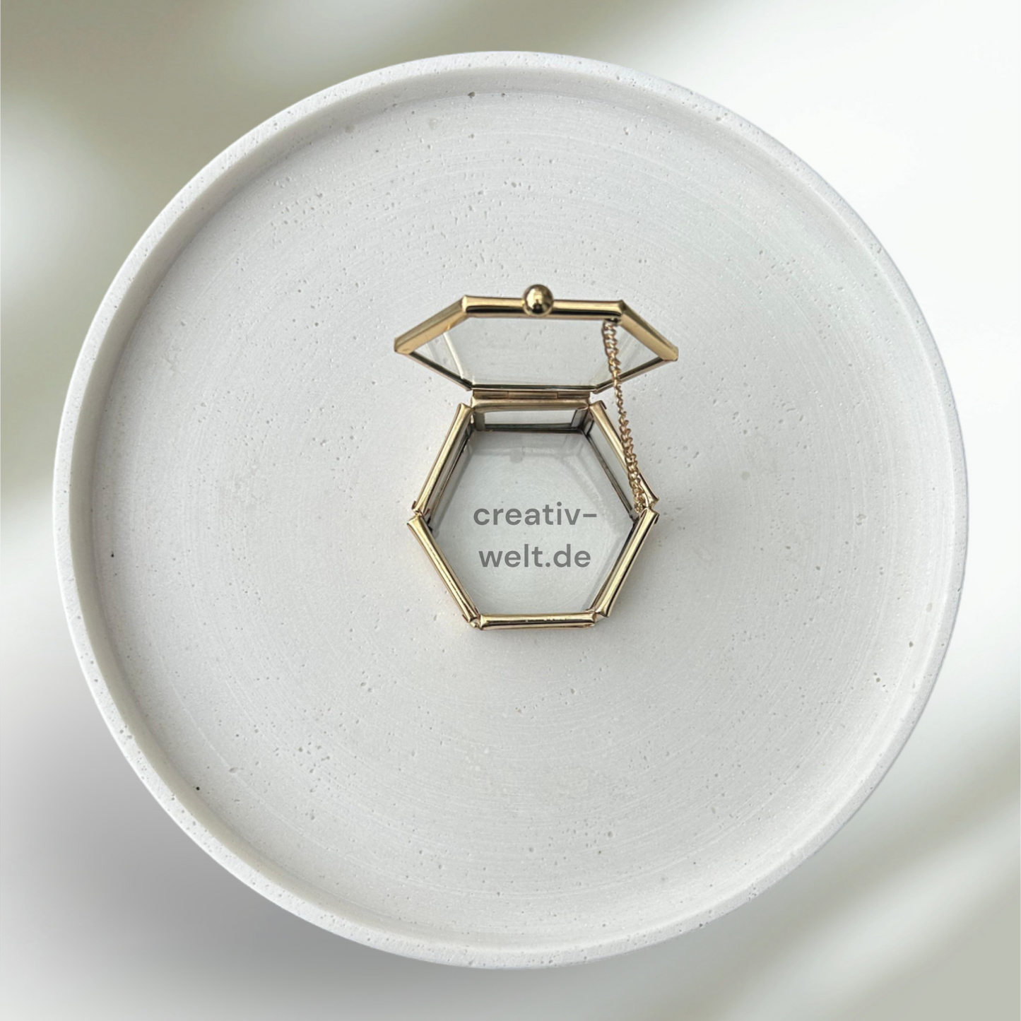 Ringbox Sechseckige Glasbox in Gold