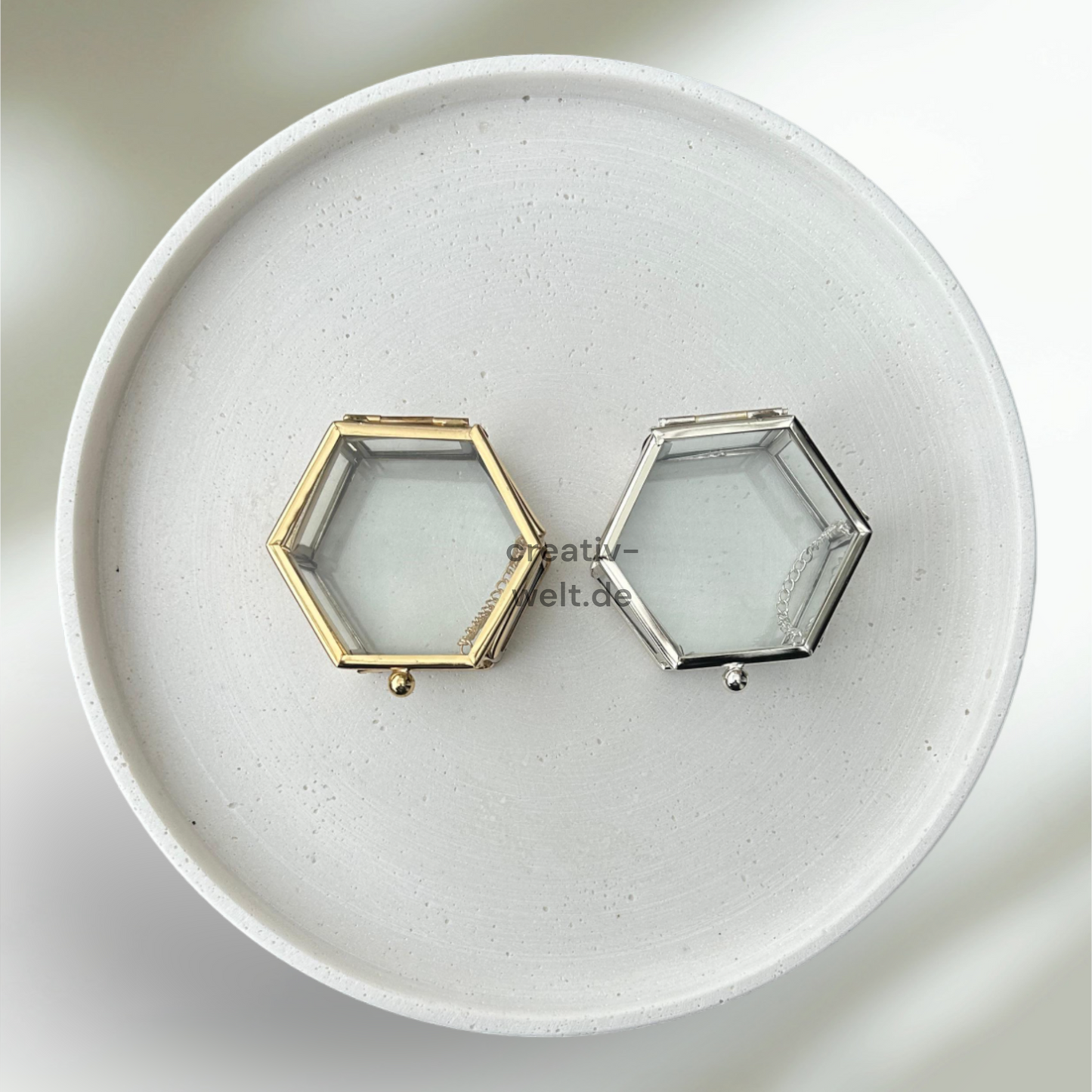 Ringbox Sechseckige Glasbox in Gold