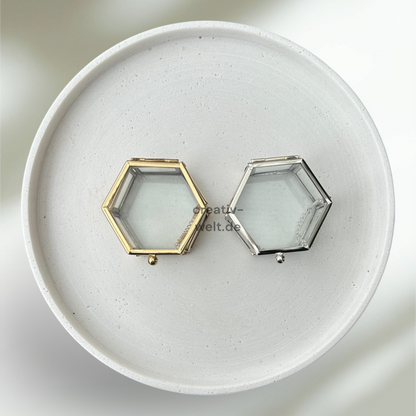 Ringbox Sechseckige Glasbox in Gold