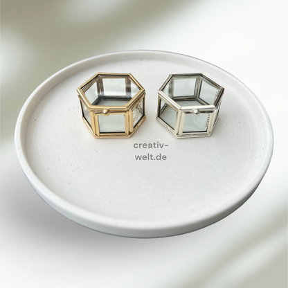 Ringbox Sechseckige Glasbox in Gold